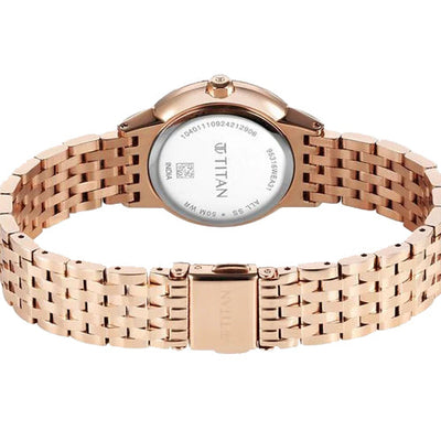 Titan Glamour Quartz Analog Mother Of Pearl Dial Rose Gold Stainless Steel Strap Watch For Women 30.5mm 95316WM01