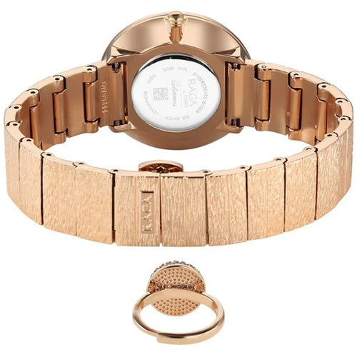 Titan Raga Glimmers Quartz Analog Mother of Pearl Dial Rose Gold Metal Strap Watch For Women 34.7mm 95344WM01F