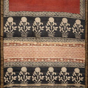 Rust Handloom Chanderi Cotton Saree With Printed Floral Motifs