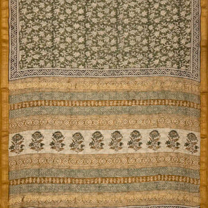 Green Handloom Chanderi Cotton Saree With Printed Floral Motifs