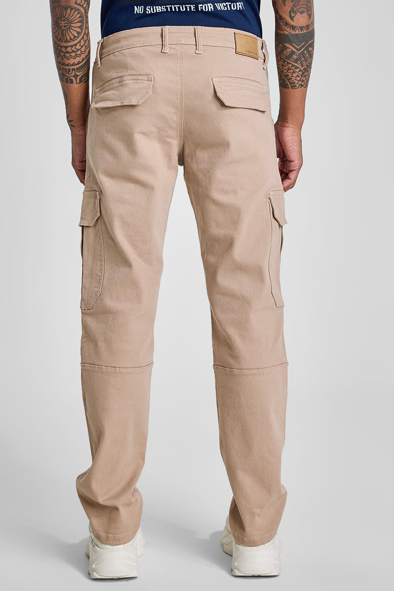 Beige Slim Fit Cargo Jeans