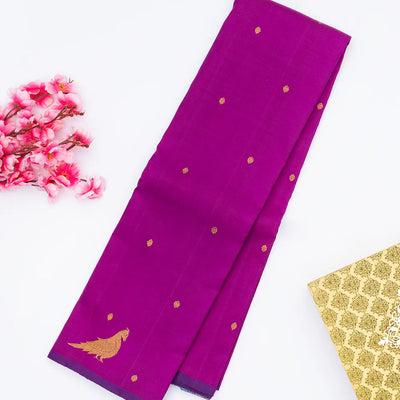 Pink Handloom Kanchipuram Silk Saree With Floral & Bird Buttas