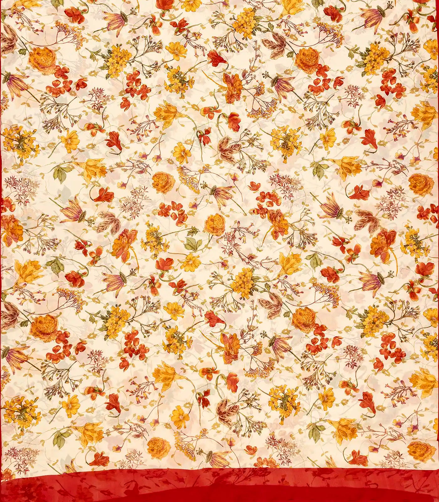 White Woven Digital Printed Georgette Silk Saree With Floral Motifs