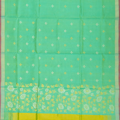 Aquamarine Handloom Uppada Silk Saree With Floral Zari Buttas