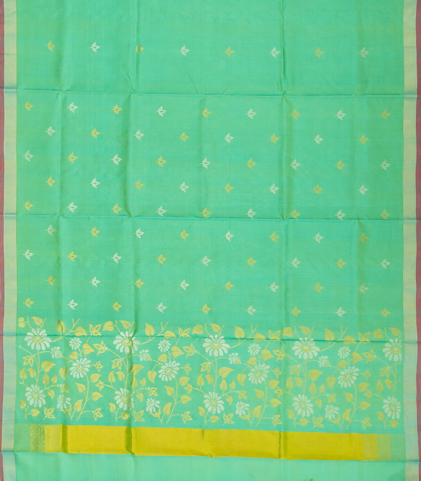 Aquamarine Handloom Uppada Silk Saree With Floral Zari Buttas