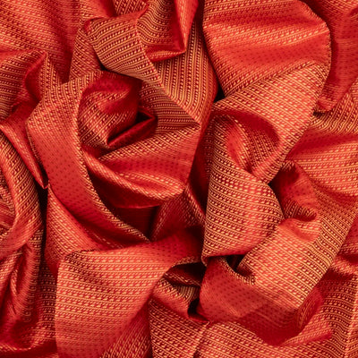 Red Handloom Kanchipuram Silk Saree With Diagonal Stripes