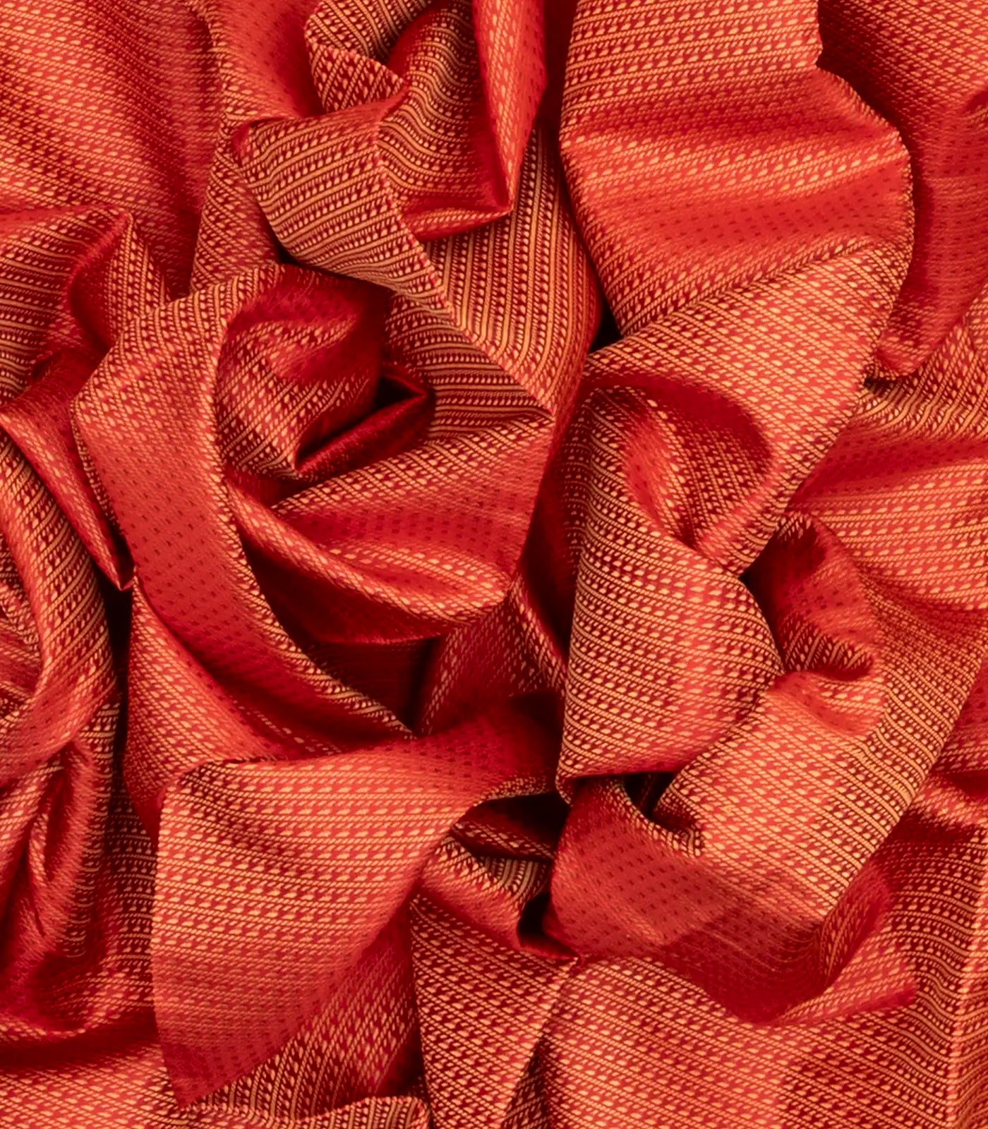 Red Handloom Kanchipuram Silk Saree With Diagonal Stripes