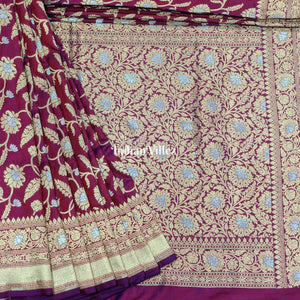 Purple Designer Banarasi Katan Silk Saree with Golden & Silver Work