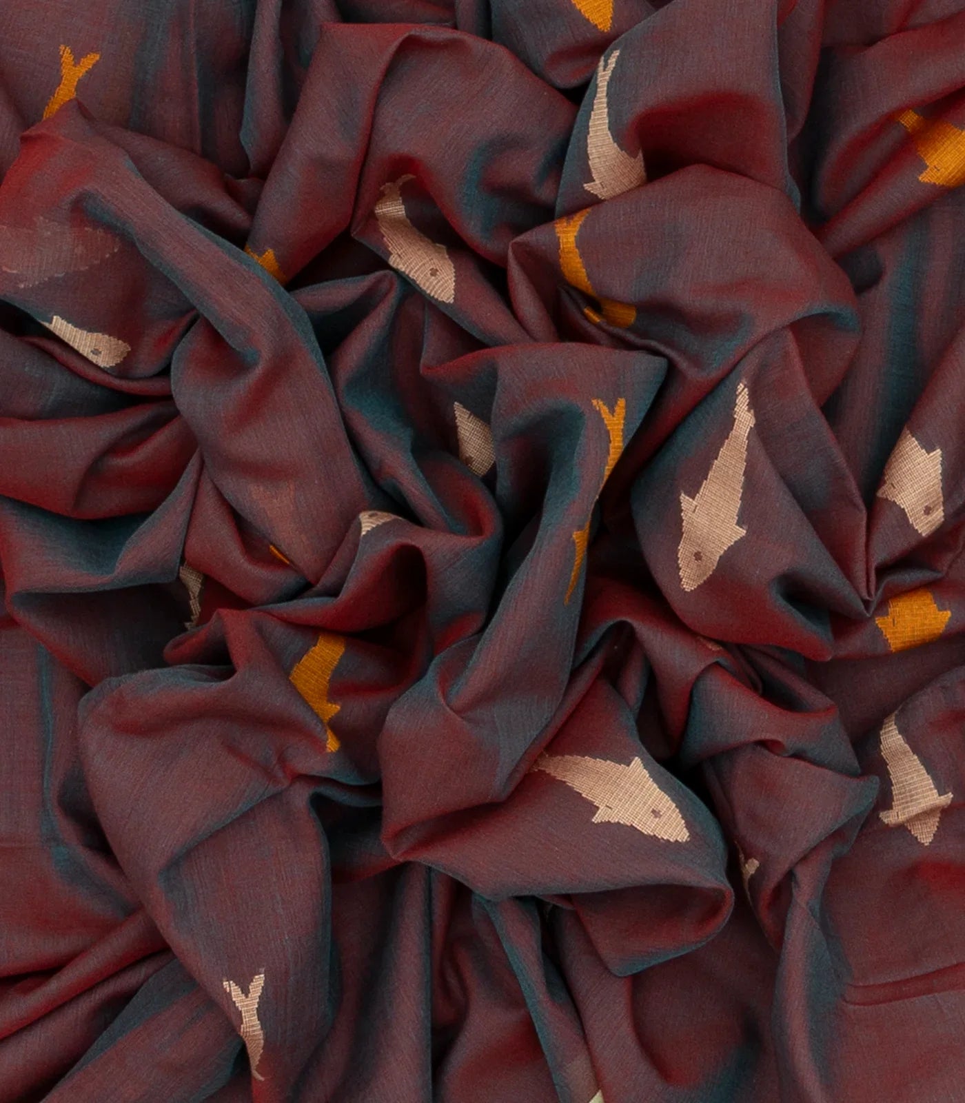 Lilac Handloom Bengal Cotton Saree With Fish Buttas