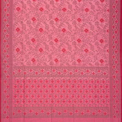 Dark Peach Handwoven Banarasi Silk Cotton Saree With Floral Vine Motifs