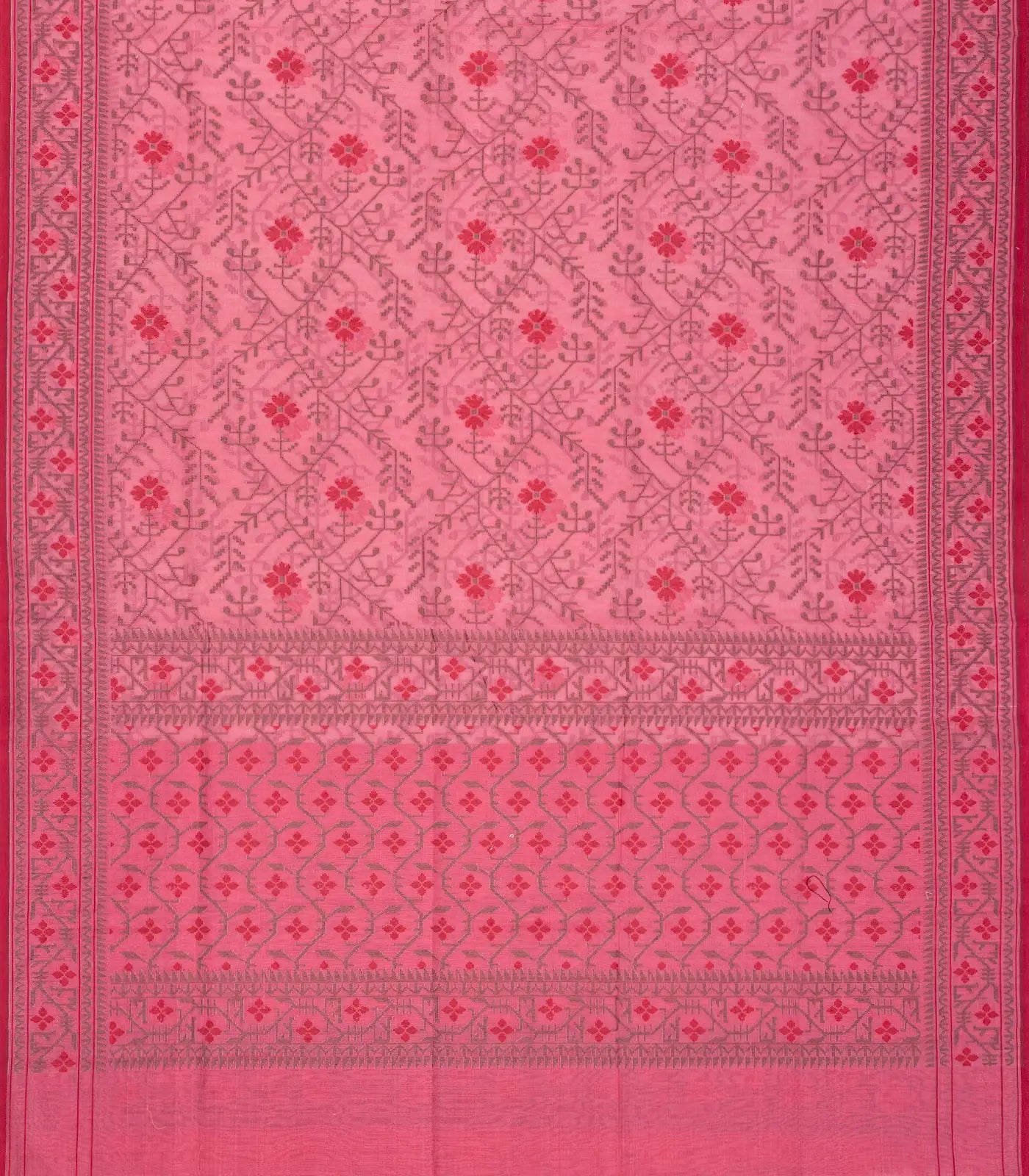 Dark Peach Handwoven Banarasi Silk Cotton Saree With Floral Vine Motifs