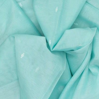 Light Blue Handloom Bengal Cotton Saree With Plus Buttas