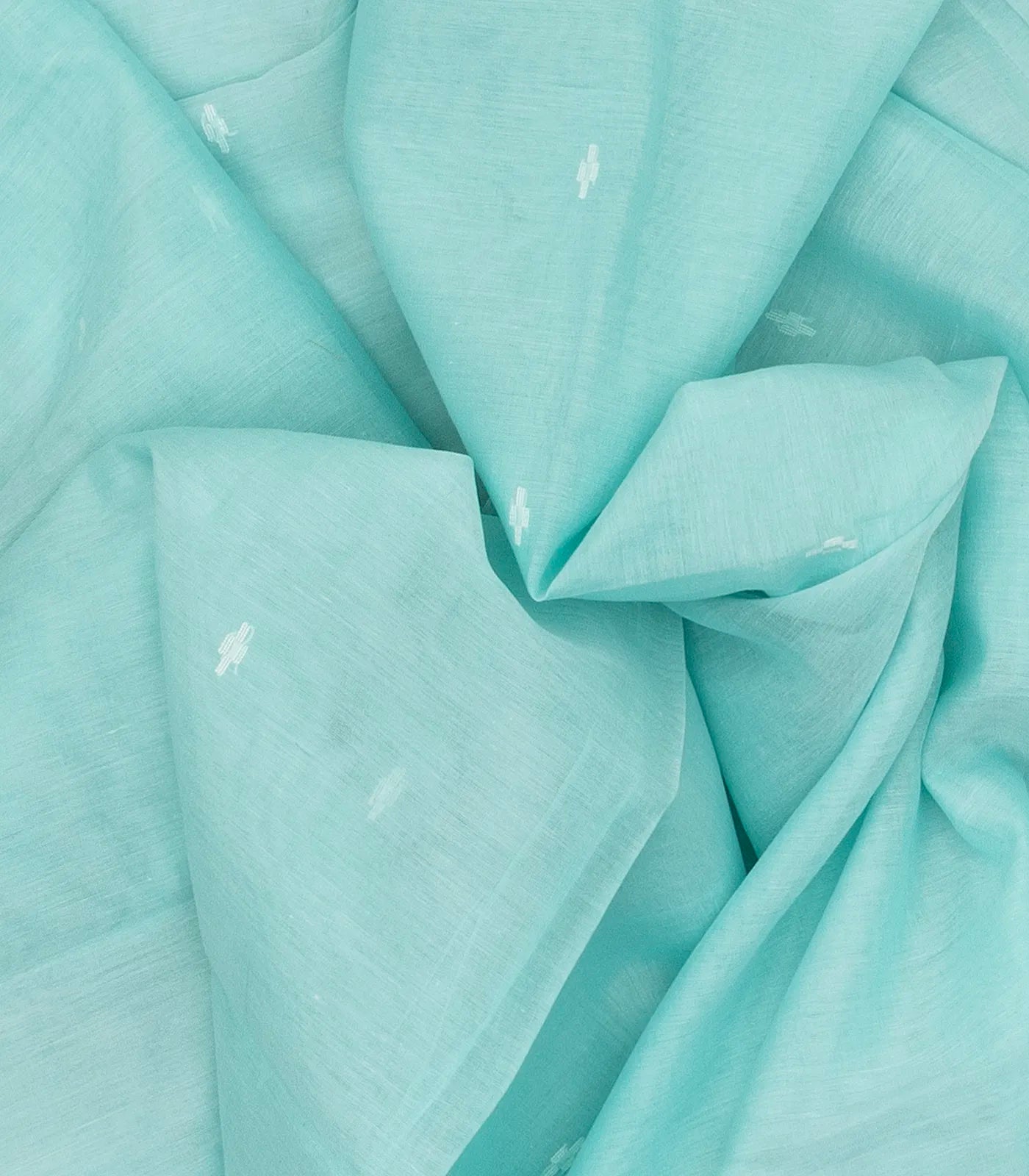 Light Blue Handloom Bengal Cotton Saree With Plus Buttas