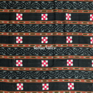 Black Pasapali Motif Odisha Ikat Sambalpuri Cotton Fabric