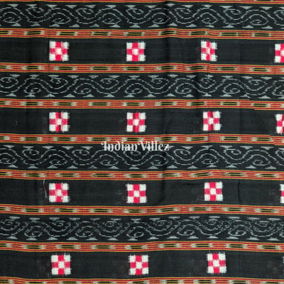 Black Pasapali Motif Odisha Ikat Sambalpuri Cotton Fabric