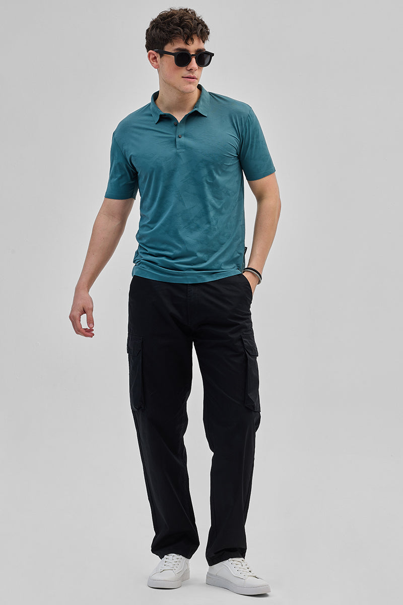 Teal Textured Stitchless Polo T-Shirt