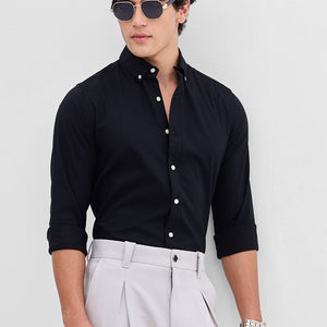 Black Solid Oxford Shirt