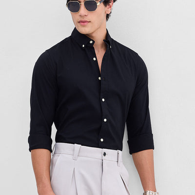 Black Solid Oxford Shirt