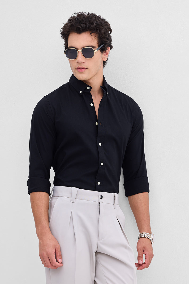 Black Solid Oxford Shirt