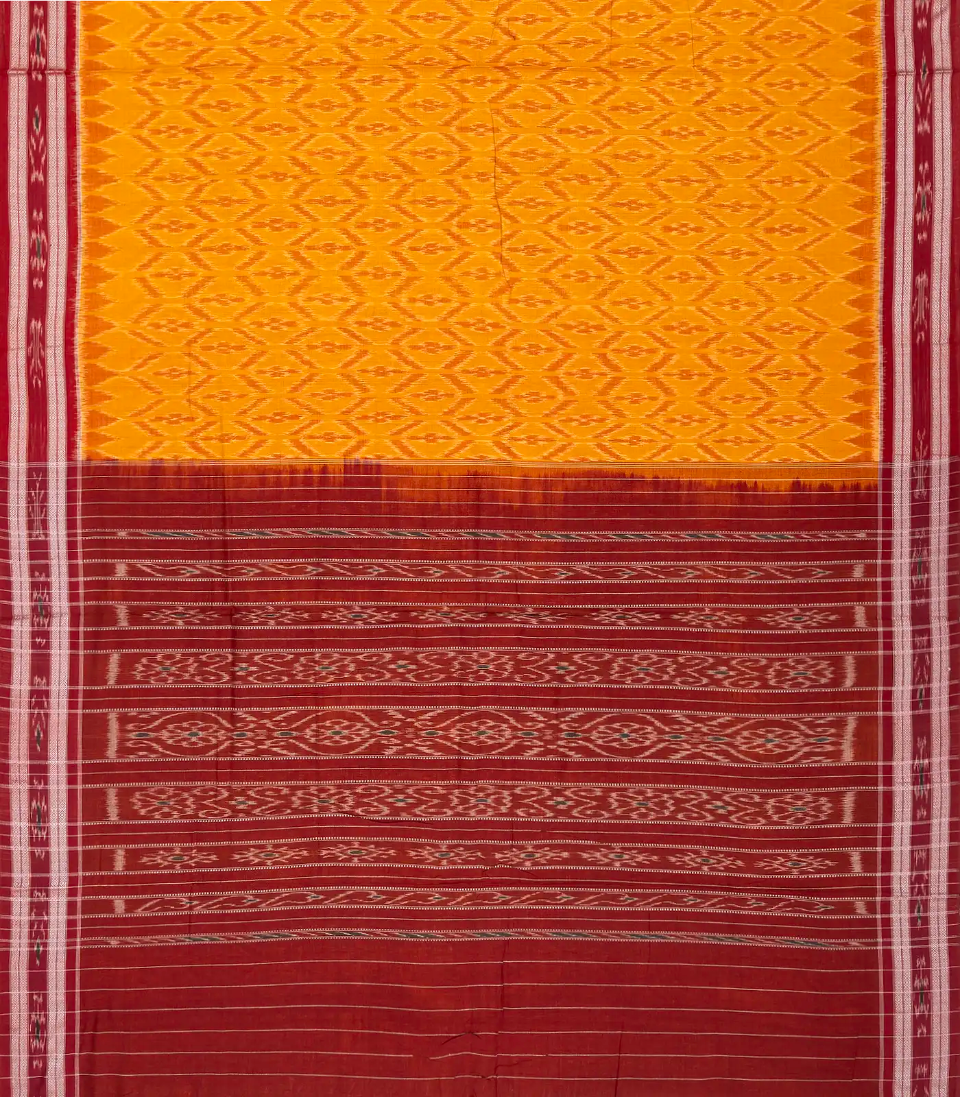 Mustard Orissa Cotton Saree With Tie & Dye And Floral Motifs