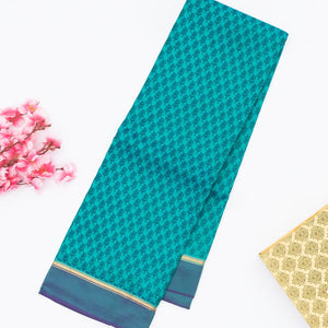 Turquoise Handloom Kanchipuram Silk Saree Printed With Floral Motifs
