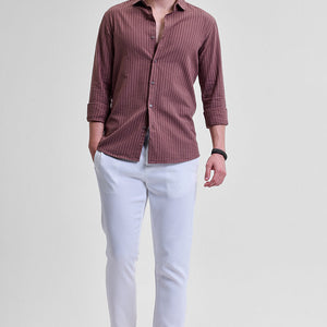 White Self-Design Slim Fit Trousers