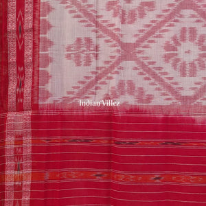Off White Maroon Maniabandha Odisha Ikat Cotton Saree