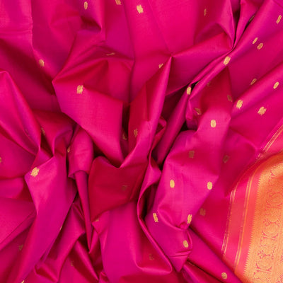 Hot Pink Handloom Kanchipuram Silk Saree With Annam Buttas