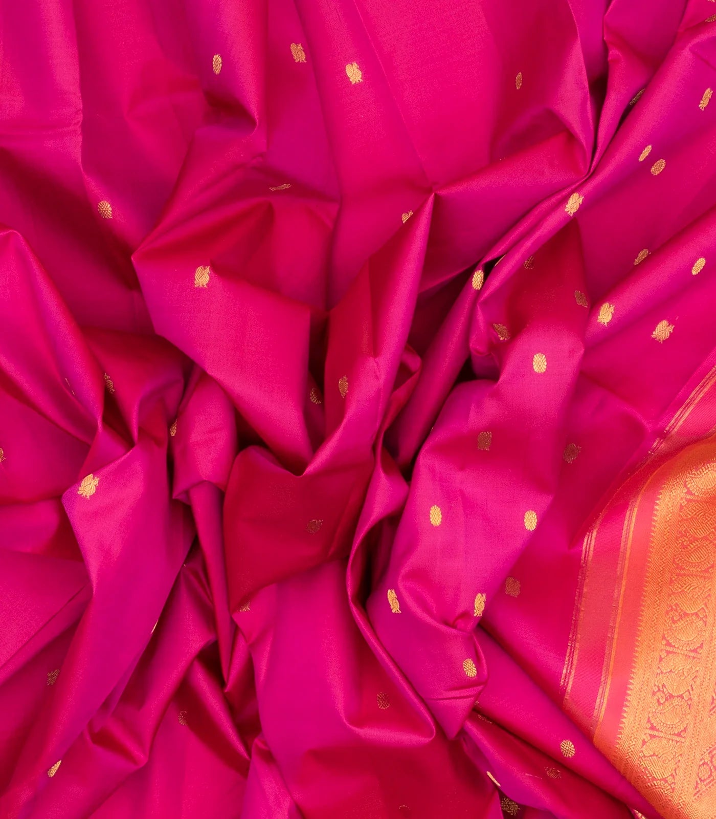 Hot Pink Handloom Kanchipuram Silk Saree With Annam Buttas