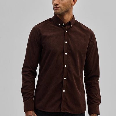 Dark Brown Slim Fit Corduroy Shirt