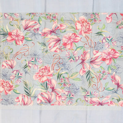 Grey Handloom Tussar Silk Saree Printed With Floral Motifs In Border