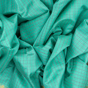 Turquoise  Handloom Chirala Silk Cotton Saree With Checks
