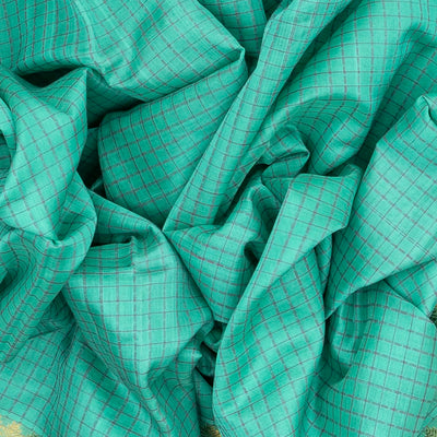 Turquoise  Handloom Chirala Silk Cotton Saree With Checks