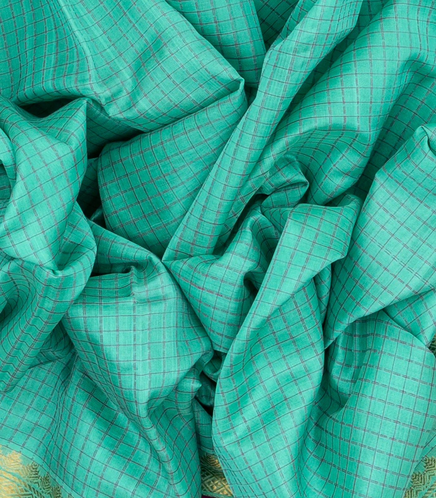 Turquoise  Handloom Chirala Silk Cotton Saree With Checks