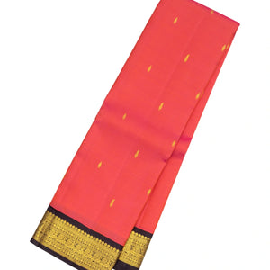 Peach Handloom Korvai Kanchipuram Silk Saree With Mango Buttas