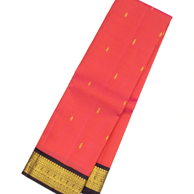 Peach Handloom Korvai Kanchipuram Silk Saree With Mango Buttas