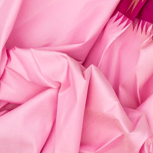 Baby Pink Handloom Kanchipuram Korvai Silk Saree With Pink Border