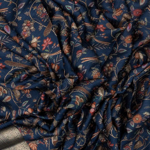 Navy Blue Printed Georgette Silk Saree With Bird Motifs