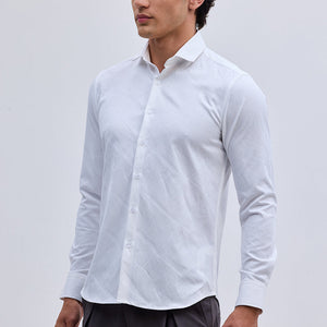 White Slim Fit Self-Design Shirt