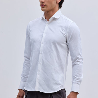 White Slim Fit Self-Design Shirt