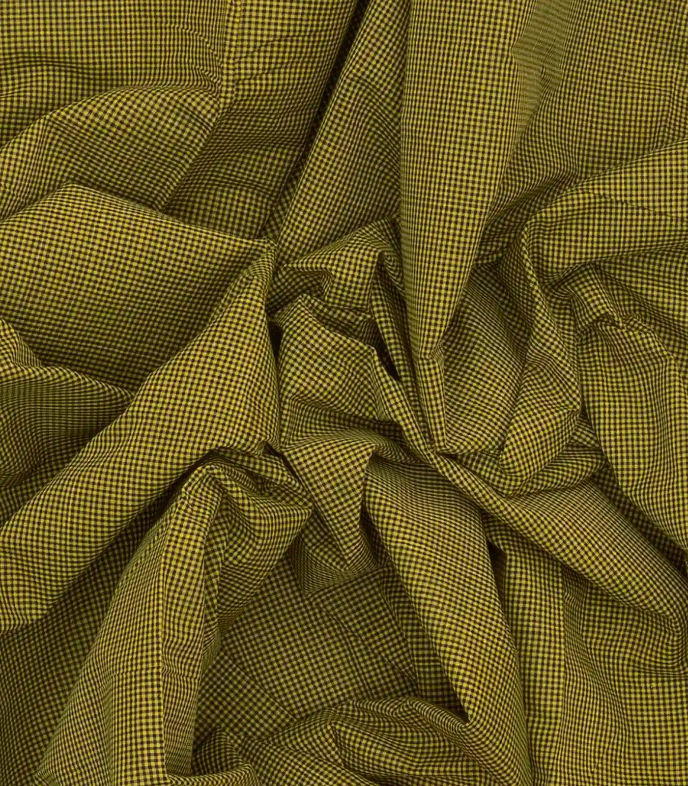 Olive Green Mangalagiri Cotton Saree With Checks & Contrast Border