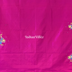 Magenta Nartaki Chandua Theme Hand-Painted Pattachitra Saree