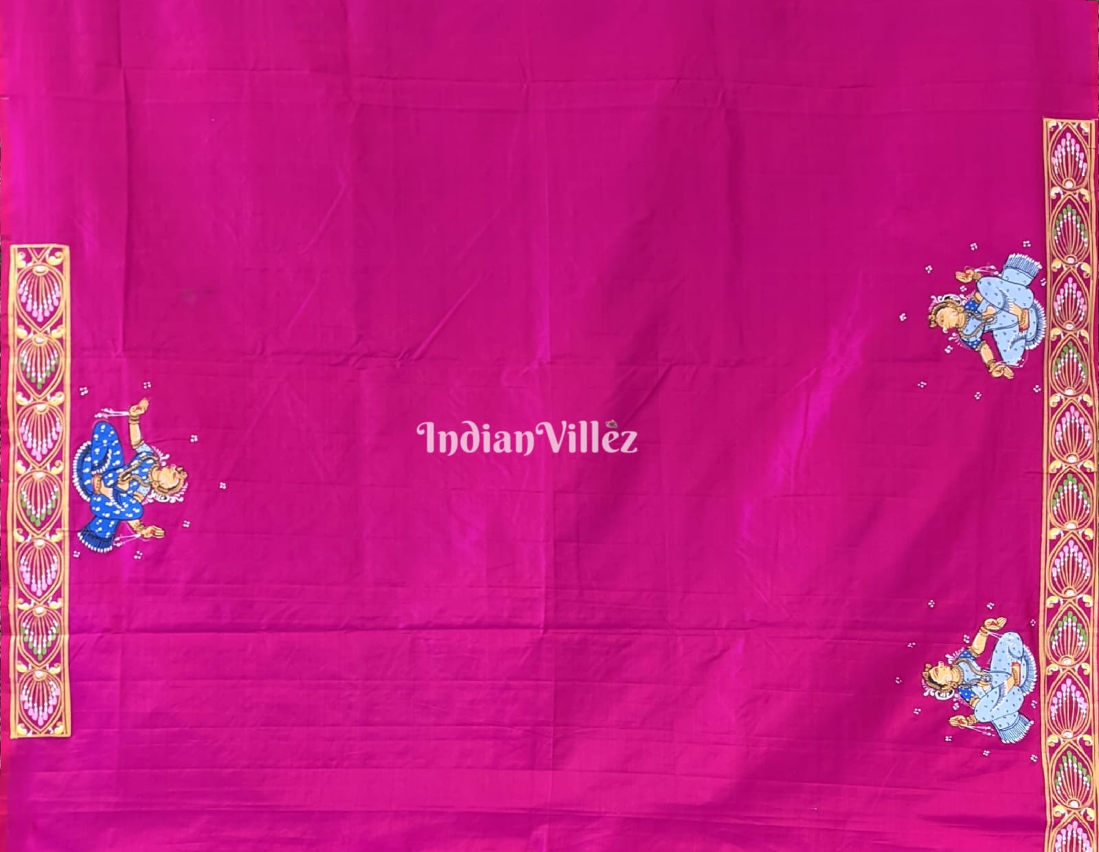 Magenta Nartaki Chandua Theme Hand-Painted Pattachitra Saree