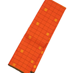 Peach Handloom Kanchipuram Silk Saree With Checks & Buttas