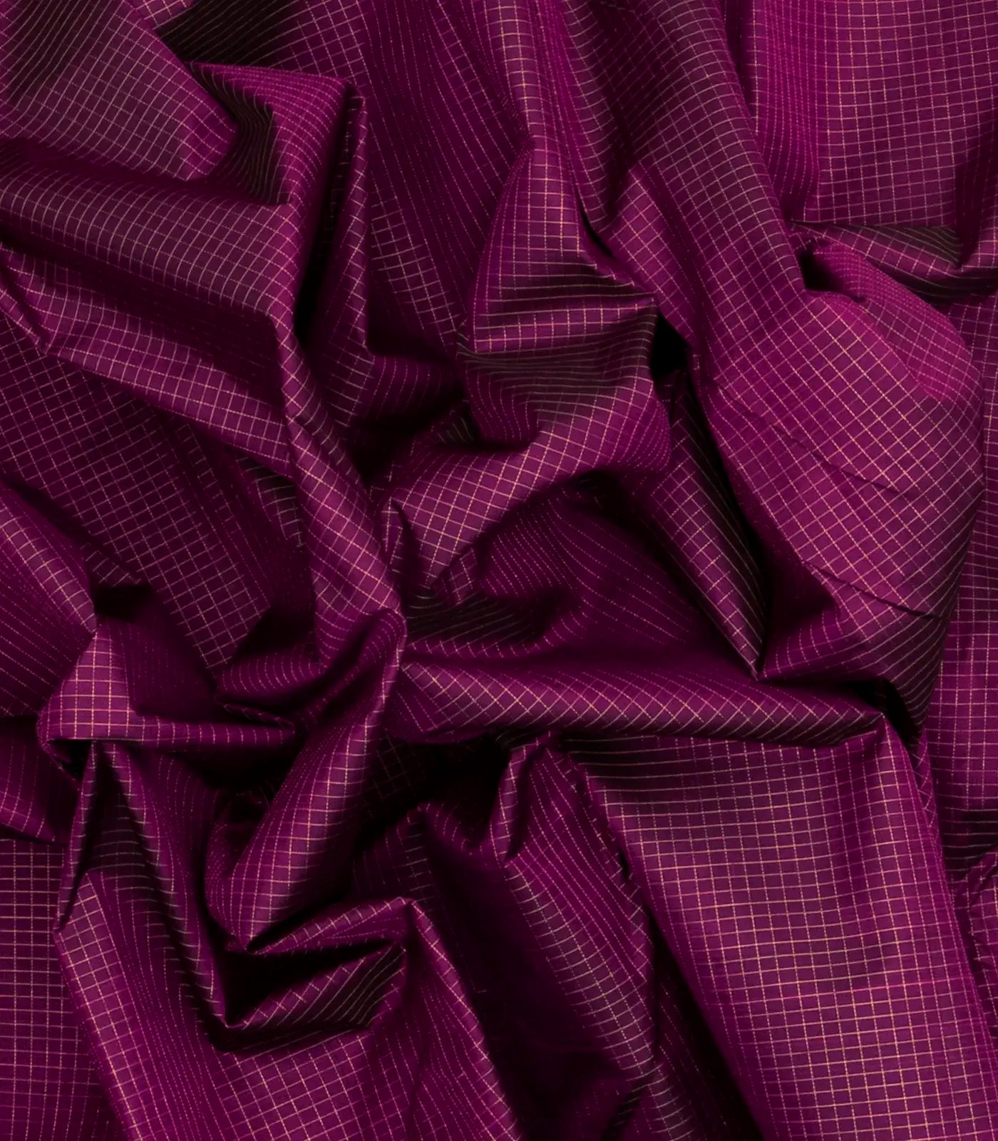 Magenta Handloom Kanchipuram Silk Saree With Zari Checks