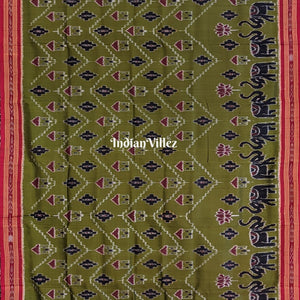 Jungle Green Tribal Elephant Odisha Ikat Khandua Silk Saree