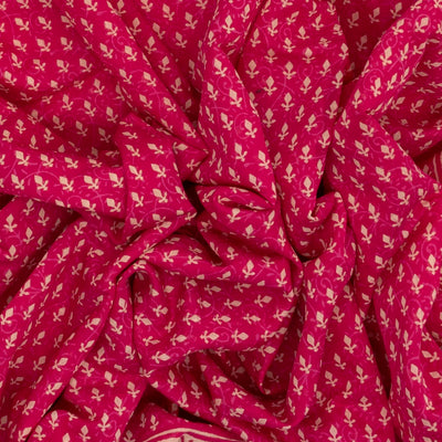 Pink Woven Jaipur Cotton Saree With Printed Floral Motifs