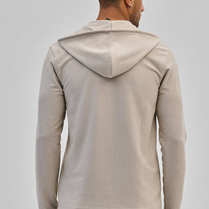 Beige Lace-Up Textured Hoodie