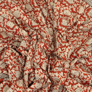 Rust Woven Jaipur Cotton Saree Printed With Floral Motifs