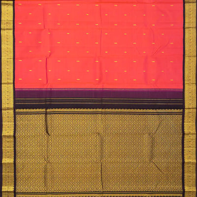 Peach Handloom Korvai Kanchipuram Silk Saree With Mango Buttas